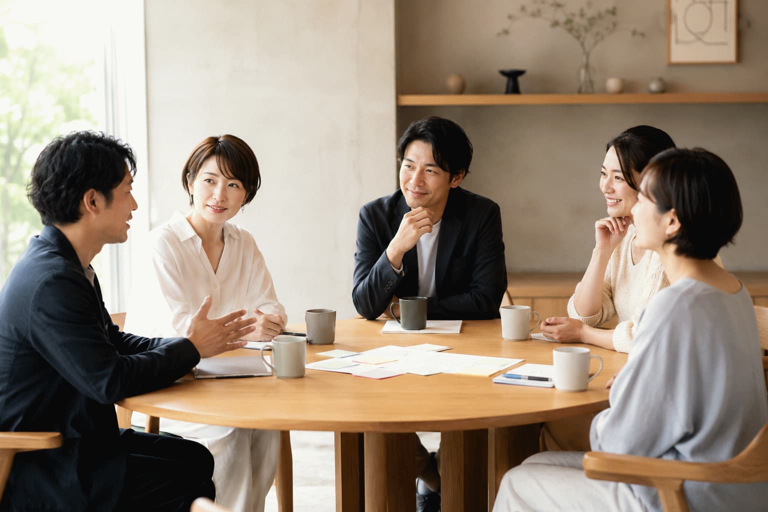 企業担当者と生活者が丸テーブルを囲み、対等な雰囲気の中で対話している共創セッションの様子