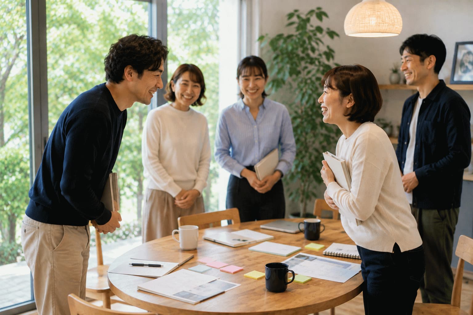 継続セッションの終了後、企業担当者と参加者が笑顔で互いに感謝を伝え合っている様子